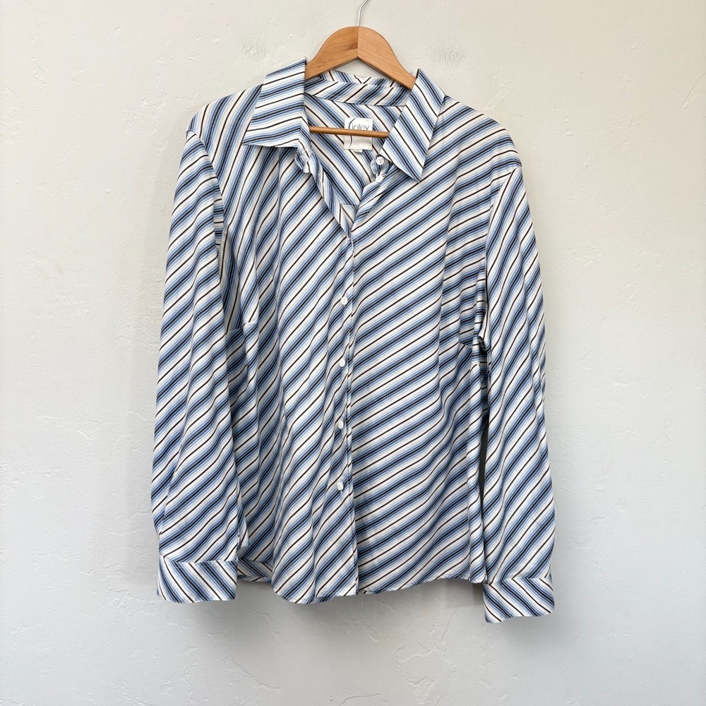 Finley Striped Button Up Shirt Women Size XL Blue Black White Long Sleeve